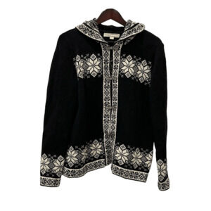 Baltic Inspirations Women's Wool Fair Isle Cardigan Sweater Black White Medium